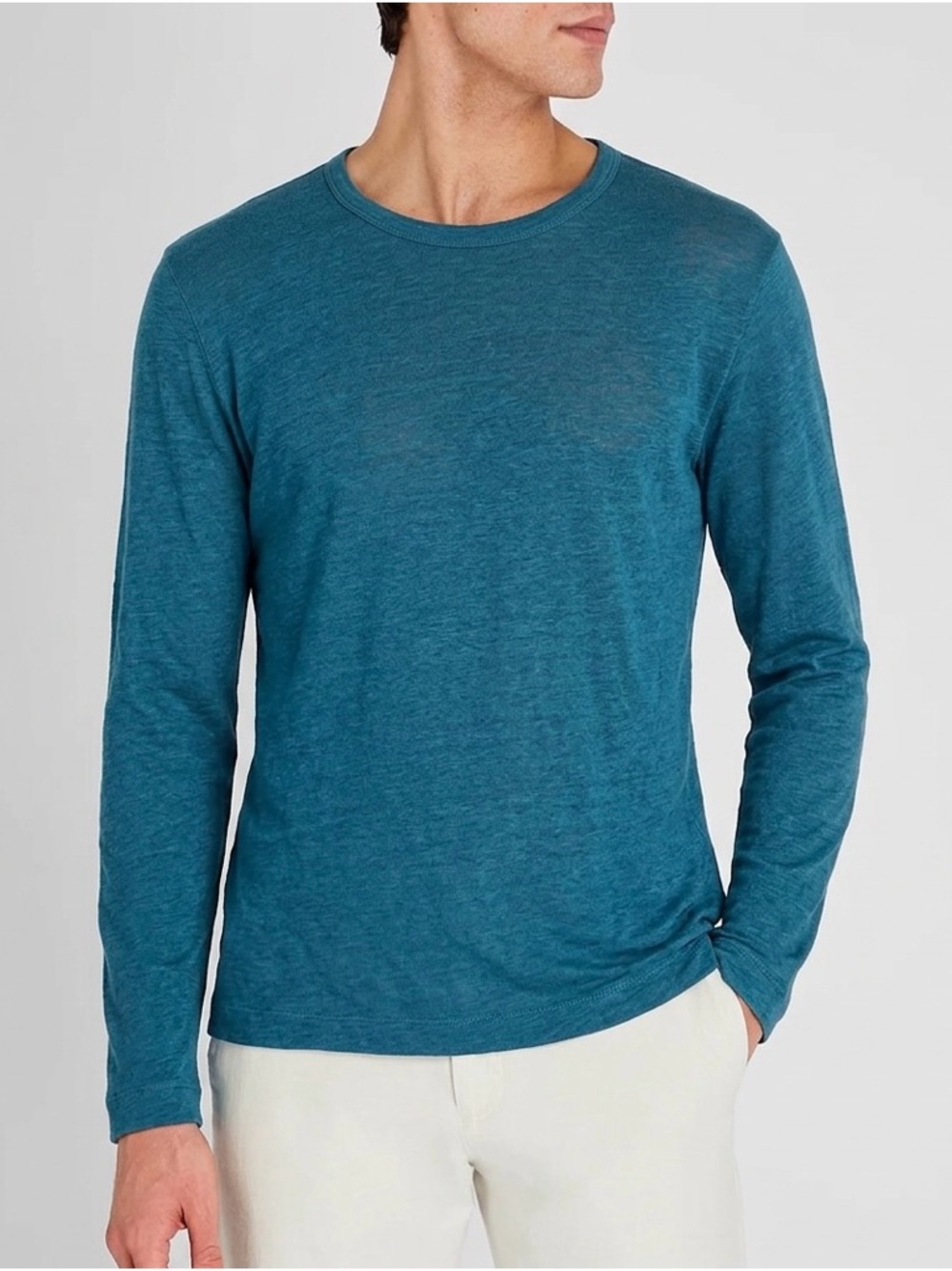 Club Monaco 100% Linen Long Sleeve Crew Neck Tee Shirt XS Vacation Resort Preppy